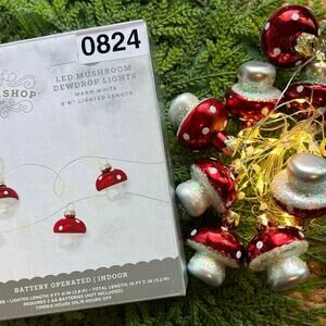 Mushroom Dewdrop Lights LED Red Warm White String Timer Battery Operated